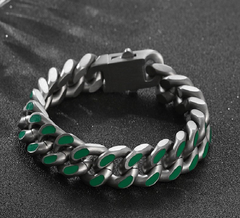 Titanium Steel Four - sided Milling Oil Cuban Bracelet