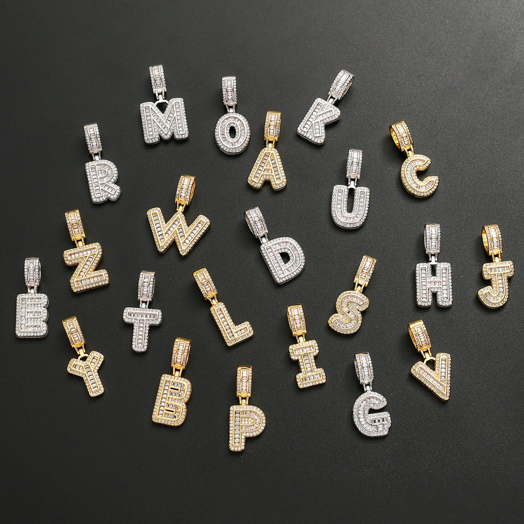 Square Alphabet Single Letter Pendant Necklace