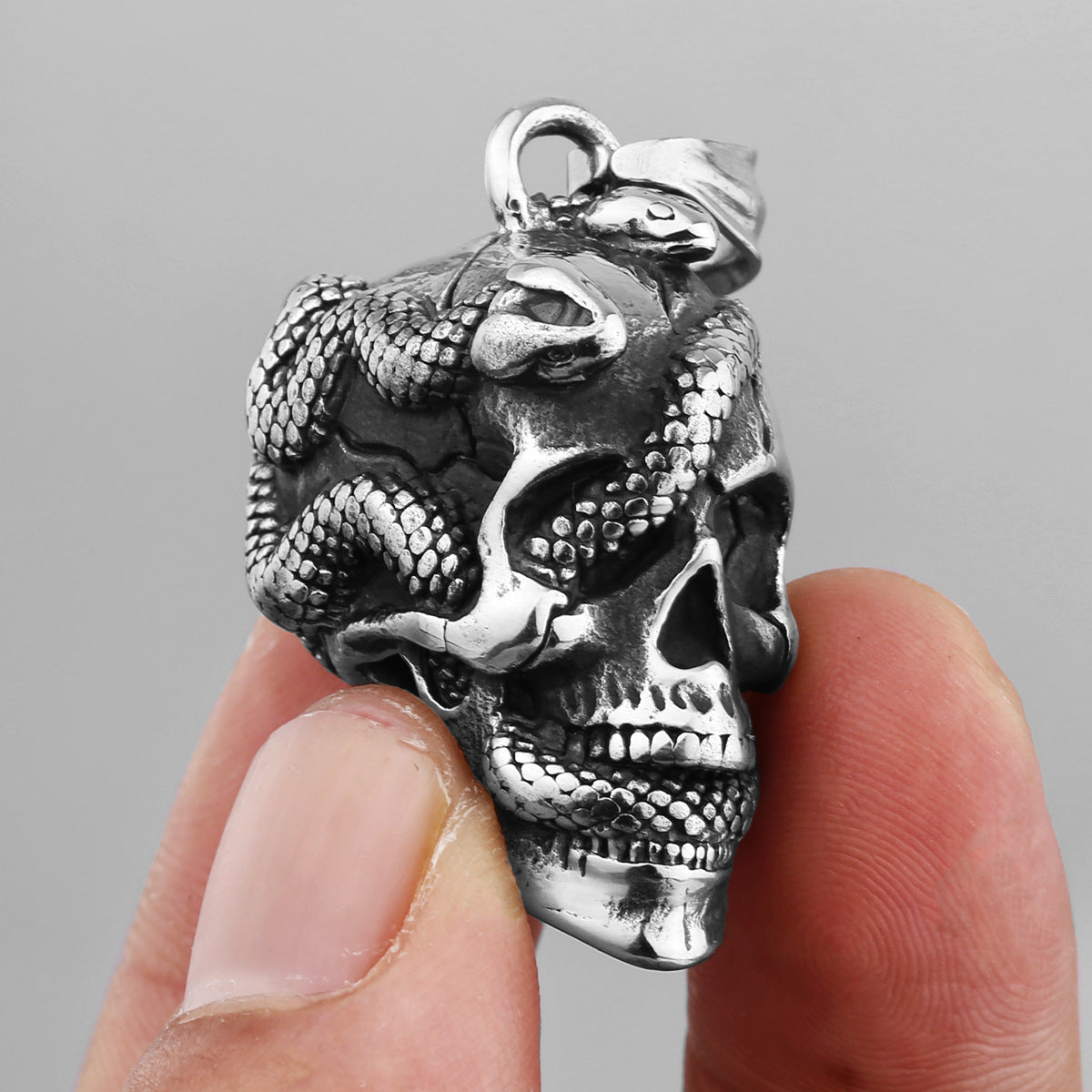 Snake in Skull Pendant Necklace