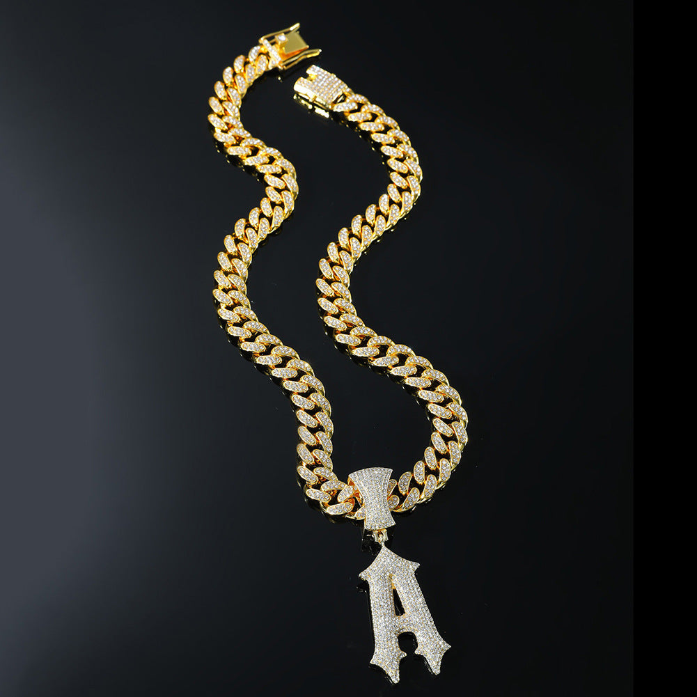 Single Letter A Pendant Cuban Chain Necklace