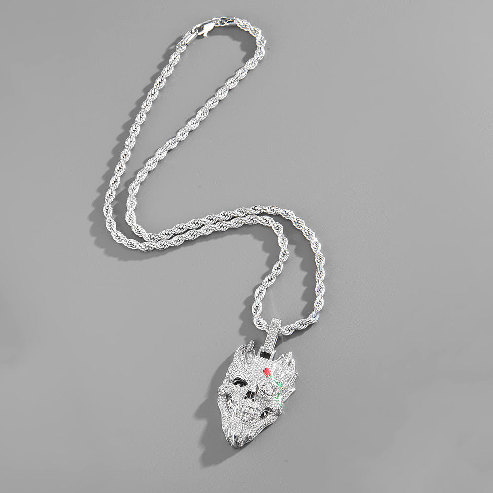 Hip-Hop Skull Iced Out Pendant Necklace
