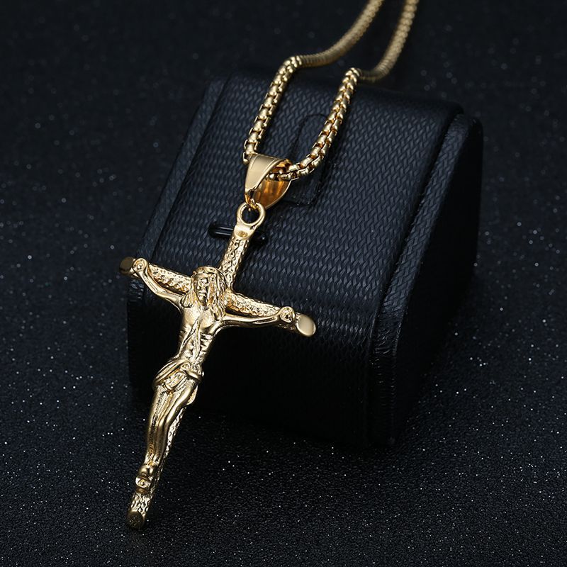 Titanium Steel Gold-Plated Crosses Jesus Pendant Necklace