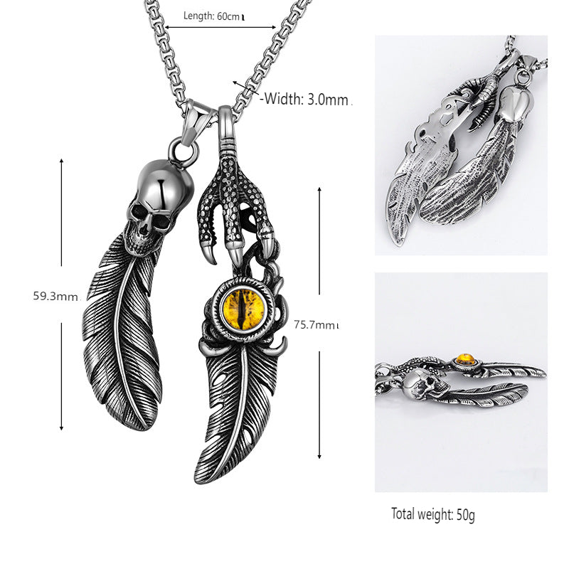 Titanium Feather Devil Eye Necklace