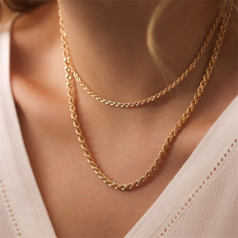 Rose Gold Stainless Steel Layered Rope Chain