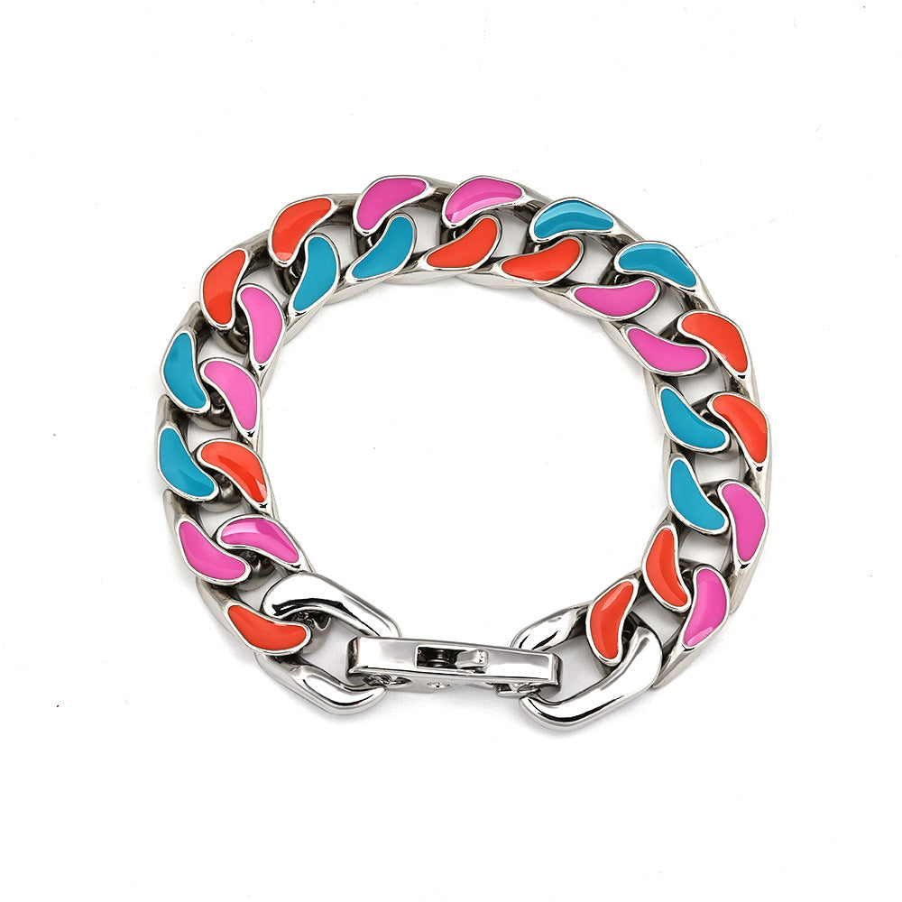 21cm Black and White Collision Color Rainbow Cuban Bracelet
