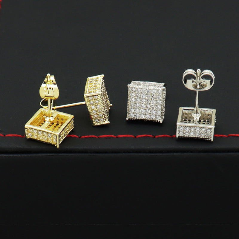 Copper Inlaid Square Stud Earrings