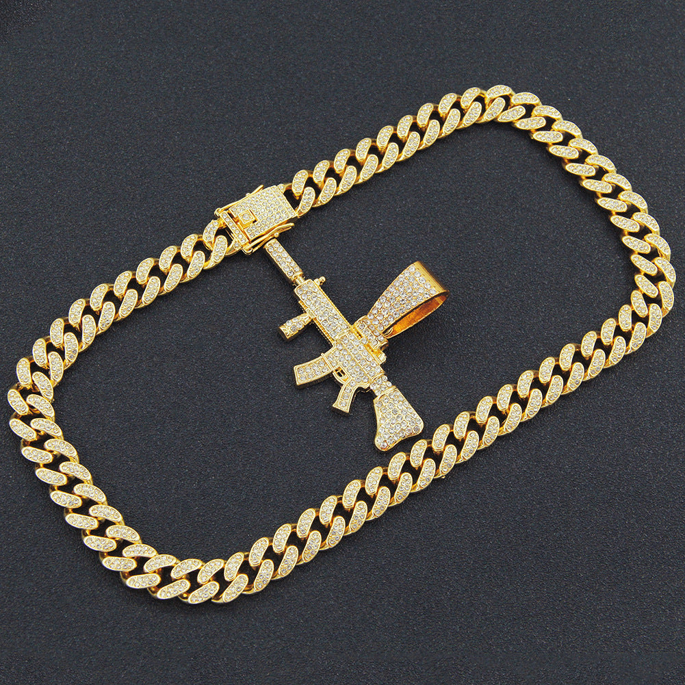 Cuban Diamond Gun Mechanical Mold Pendant Necklace
