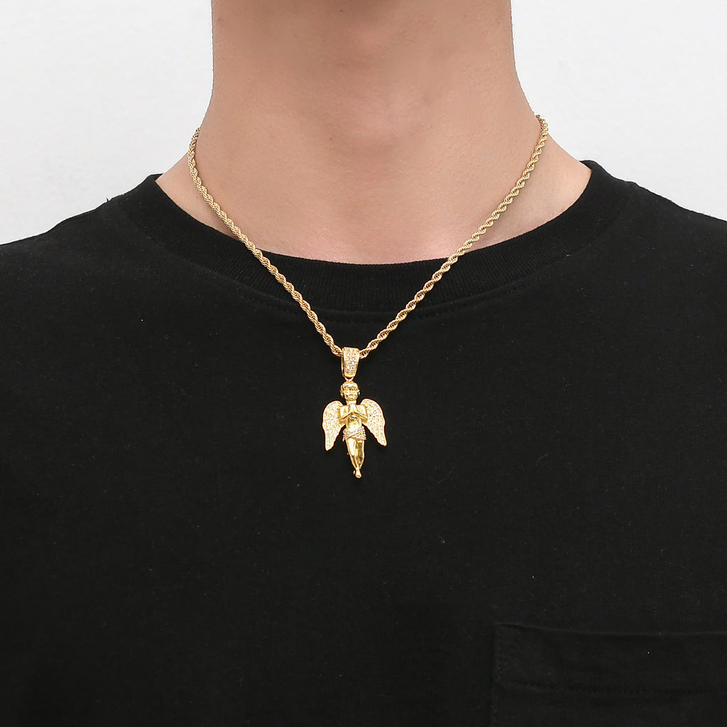 18K Gold Praying Cupid Pendant Necklace