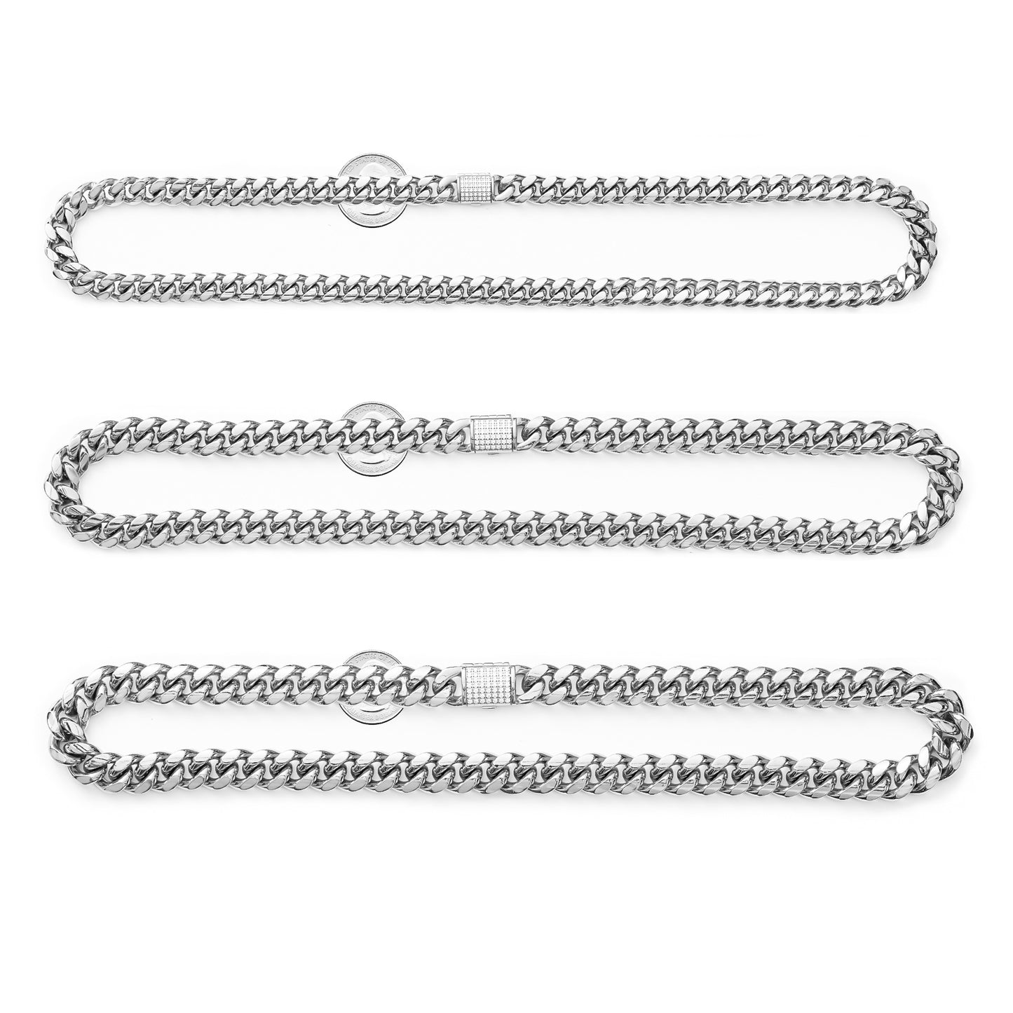 10mm Round Grinding Flip Inlaid Diamond Stones Buckle Cuban Chain