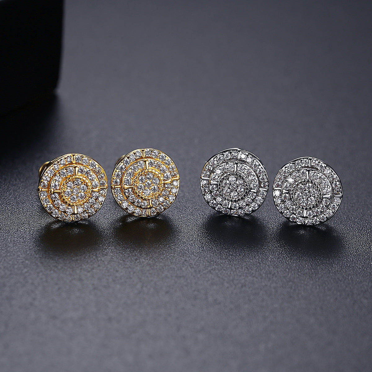 Hip Hop Copper Inlaid Vermiculite Stud Earrings for Men