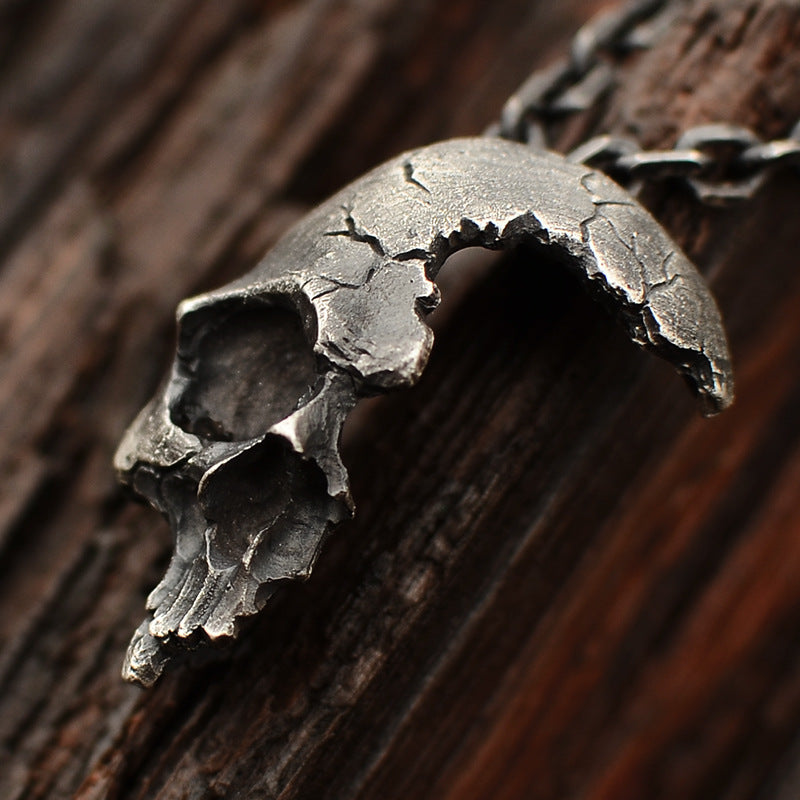 Half-Faced Skull Pendant Dark Gothic Necklace