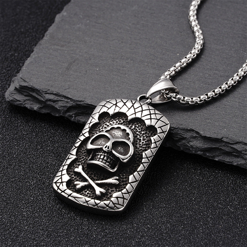 Retro Square Brand Skull Pendant Necklace