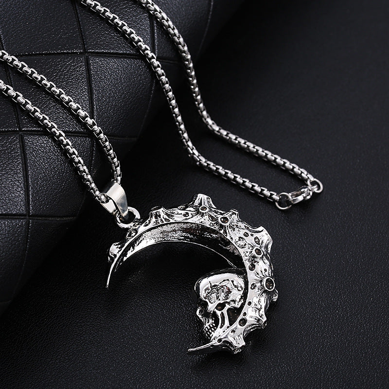 Crescent Skull Pendant Necklace