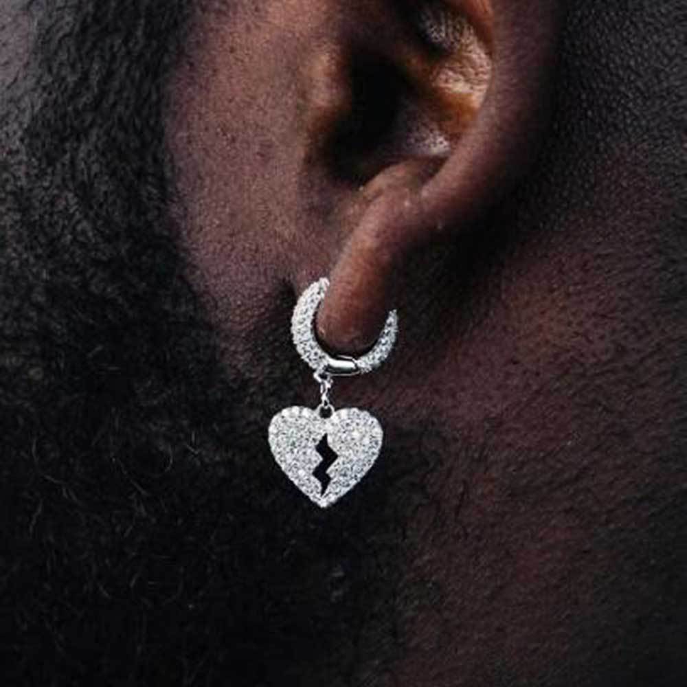 Rhinestone Heart Crushed Drop Ear Buckles