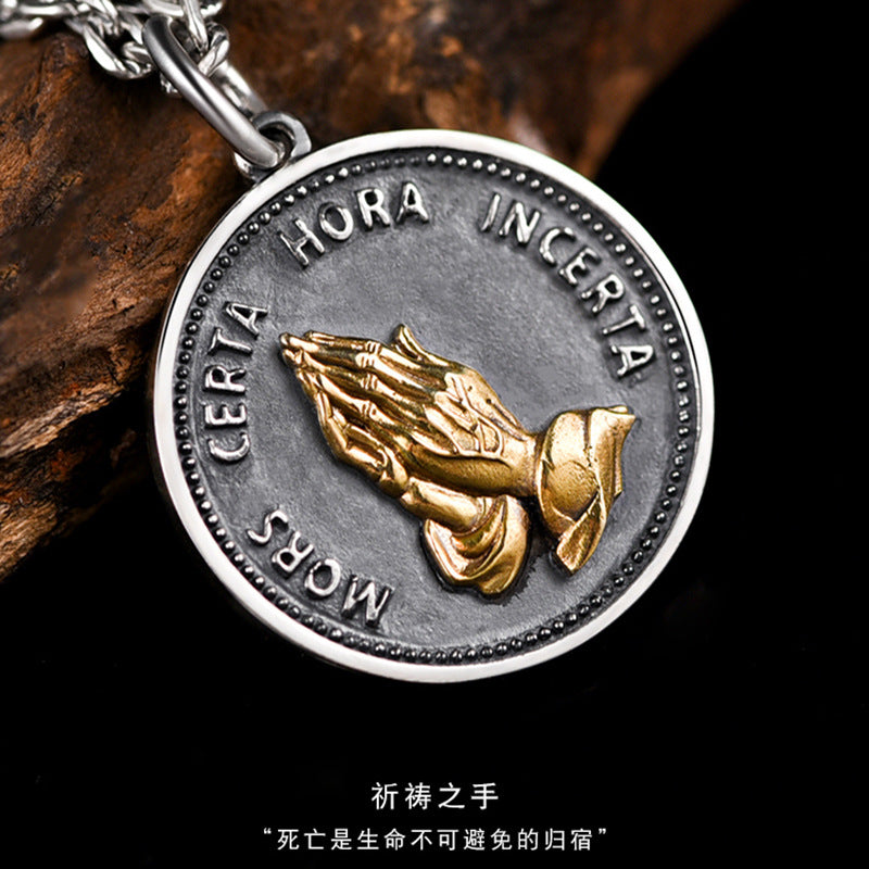 Prayer Hand Coin Pendant Necklace