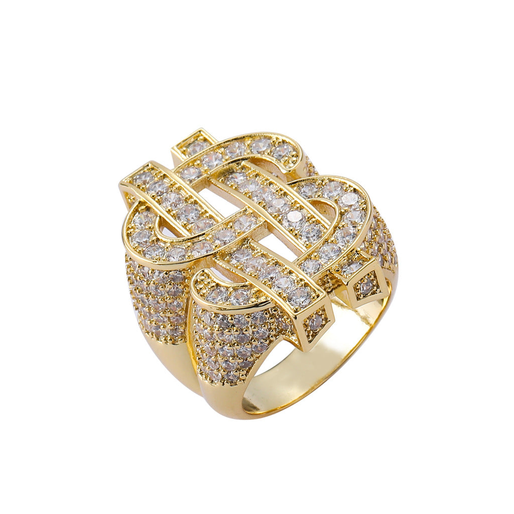 Rhineshtone Dollar Symbol Shaped Designed Diamond Ring