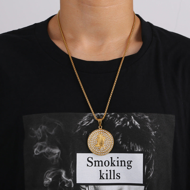 Prayer Round Disc Pendant Necklace