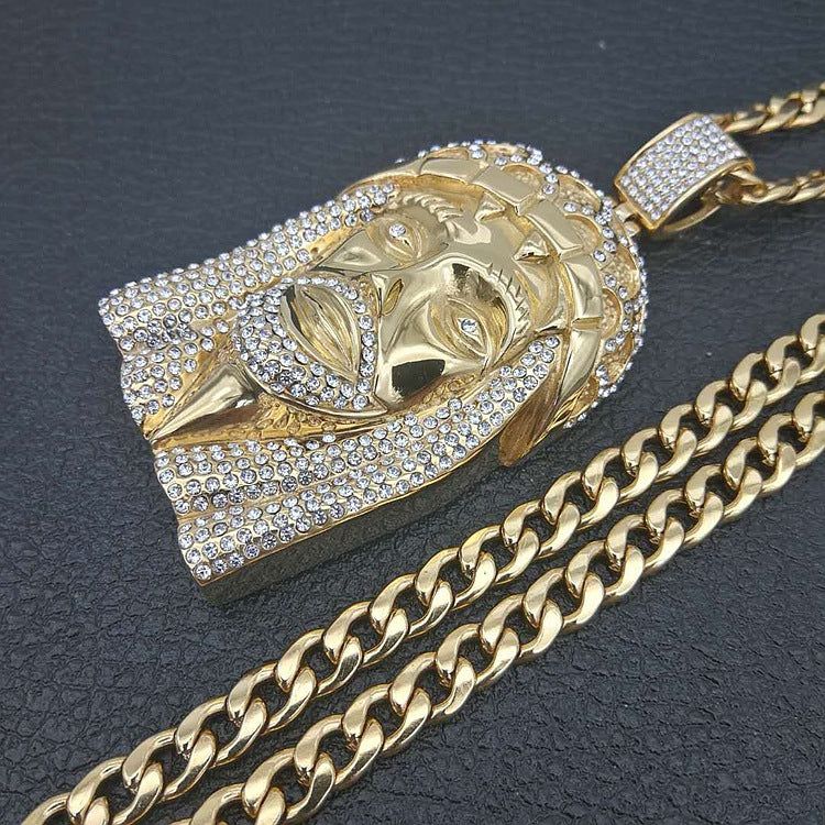 Gold Plated Diamond Lord Jesus Pendant Necklace