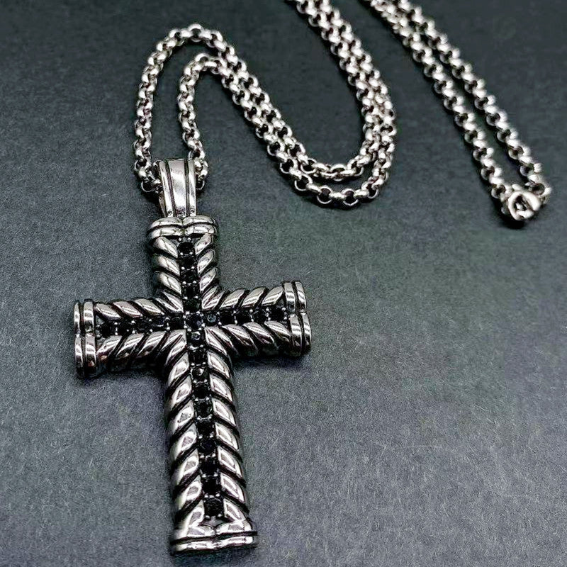 Black Rhinestone Cross Pendant Necklace