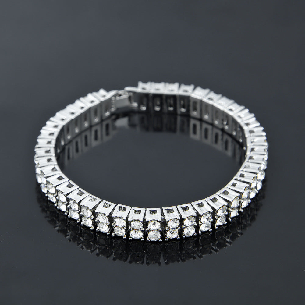 Silver Alloy 2 Rows of Drilling Tennis Bracelet