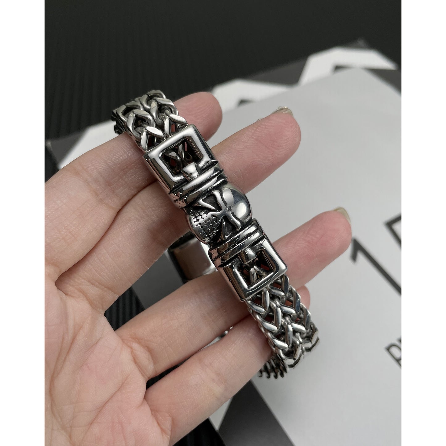 Retro Skull in Prison Cuban Bracelet