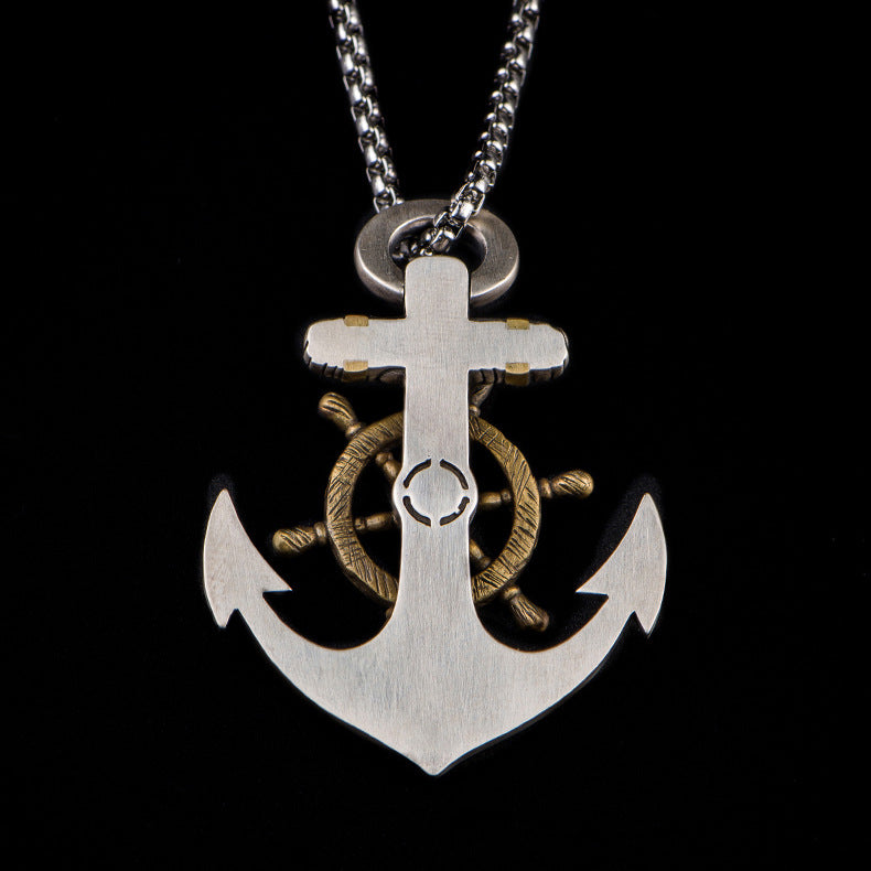 Anchor and Rudder Rotation Pendant Necklace