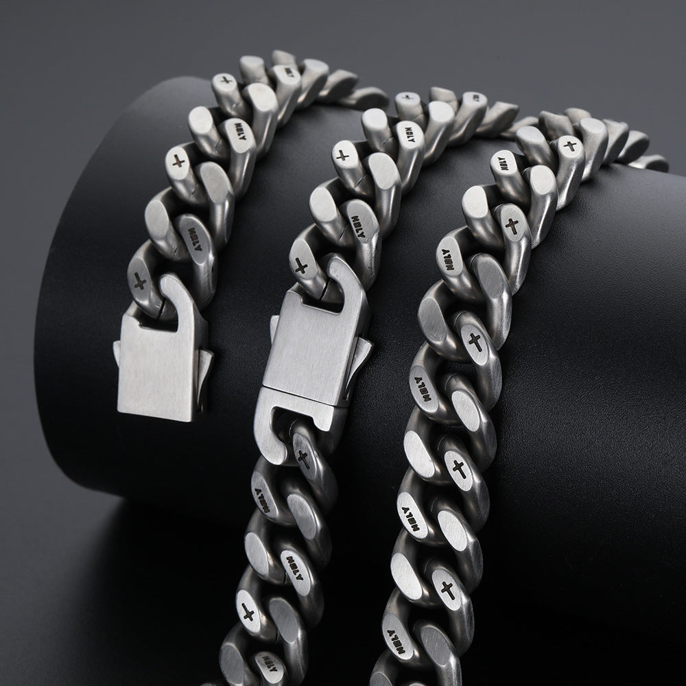 Punk Stainless Steel Frosted Cuban Bracelet