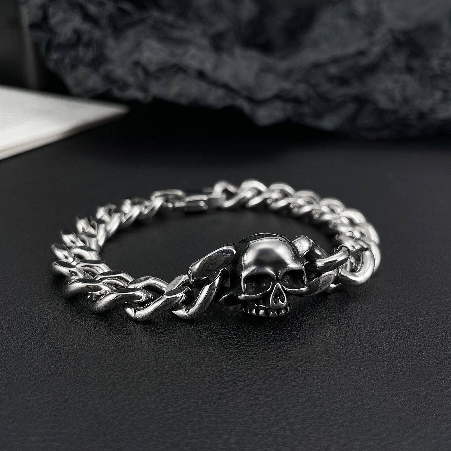 Titanium Skull Chain Cuban Bracelet