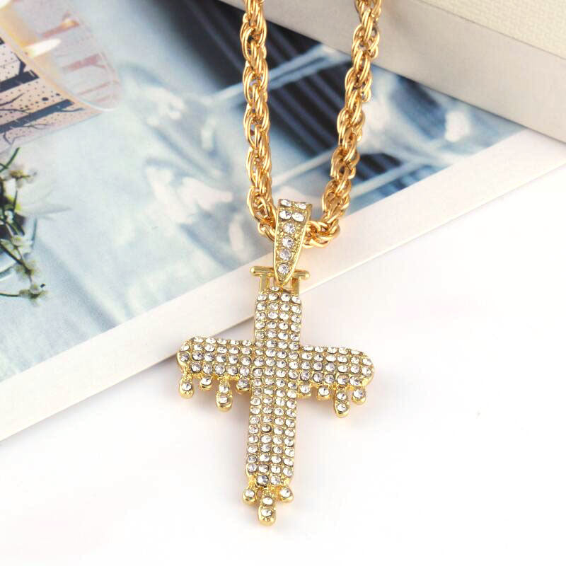Stylish Cross Pendant Inlaid Diamond Necklace