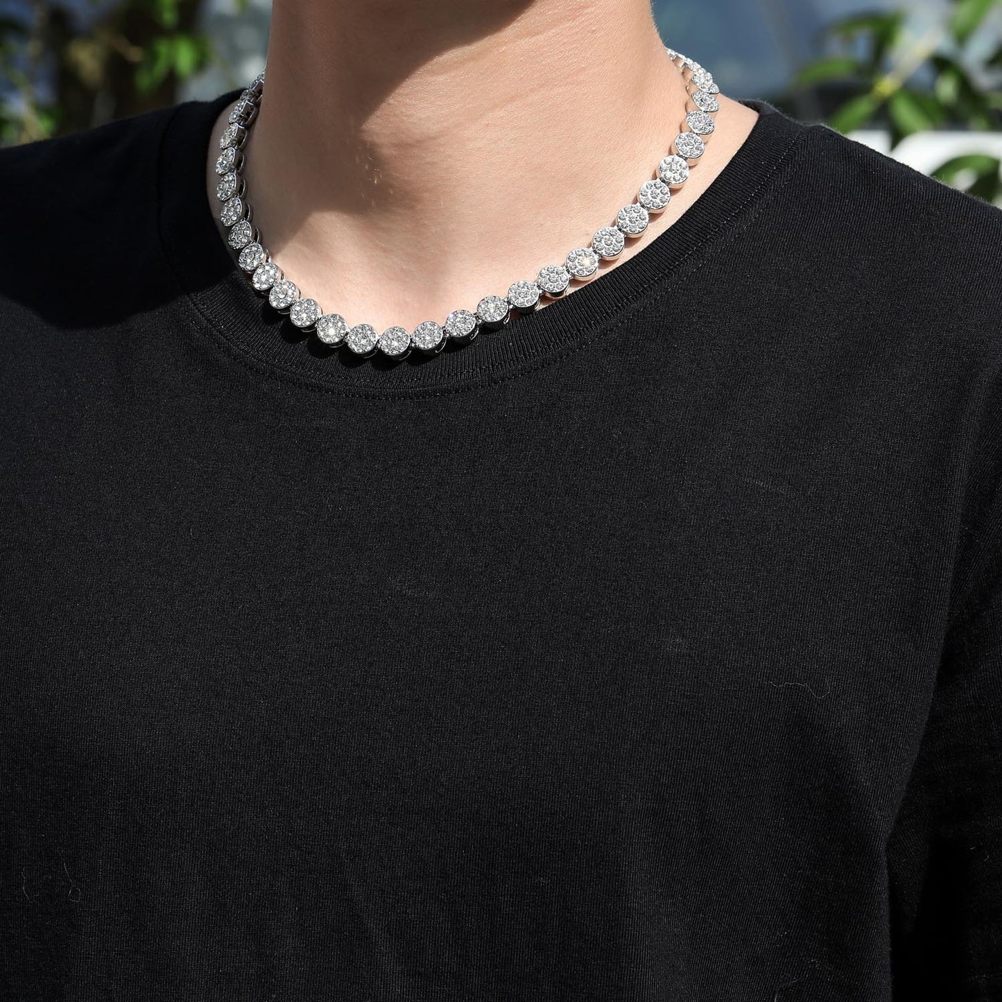 20in Silver flower Petals Round Diamond Chain