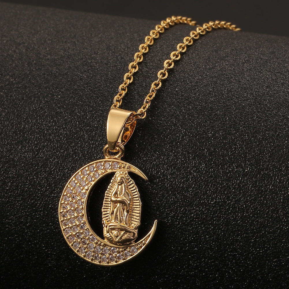 18K Golden Virgin Maria Pendant Necklace