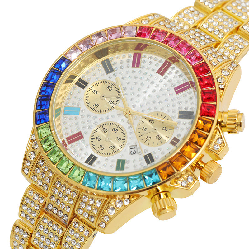 Color Diamond Calendar Inlays Full Diamond Watch