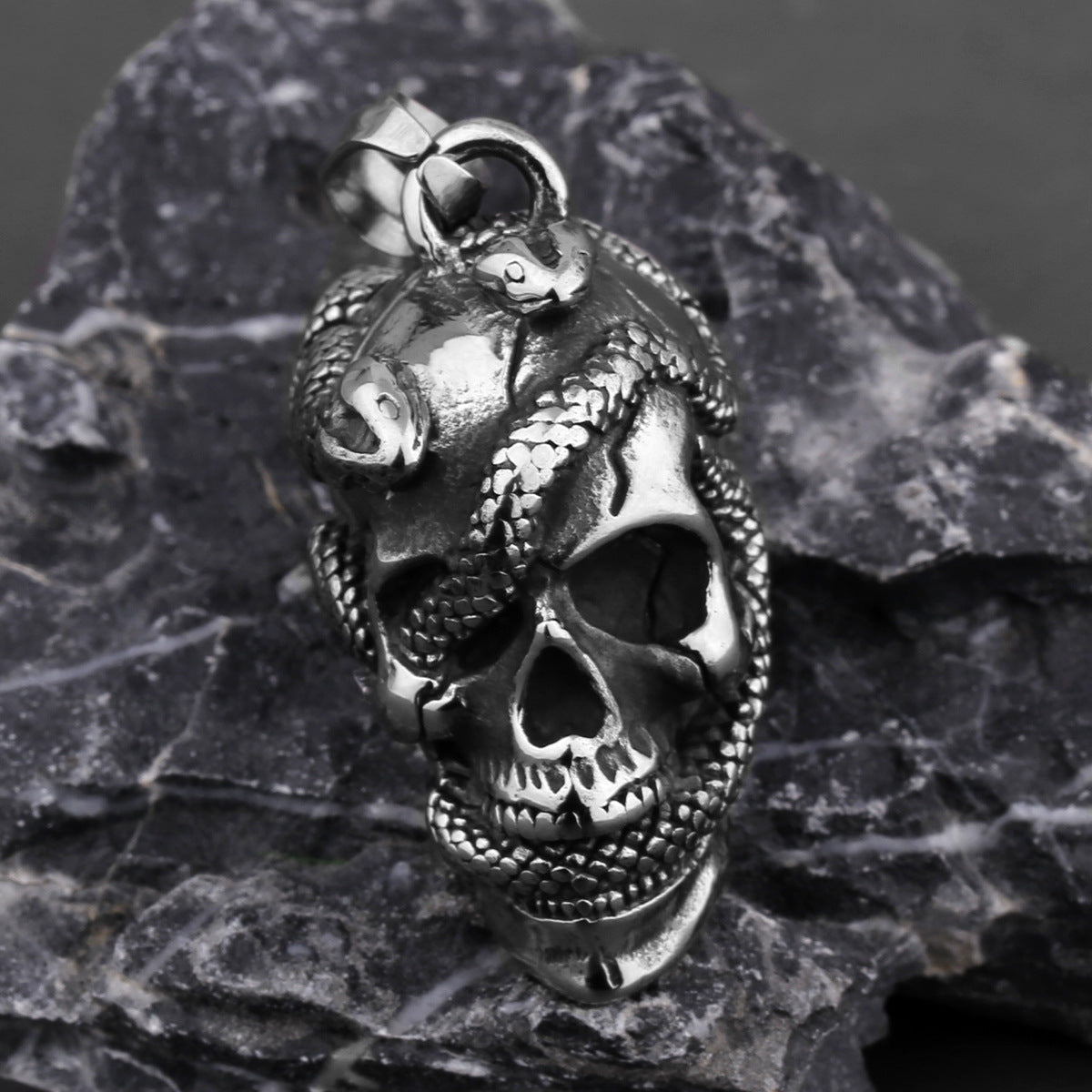Snake in Skull Pendant Necklace