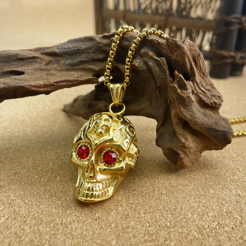 Titanium Red Eye Skull Necklace