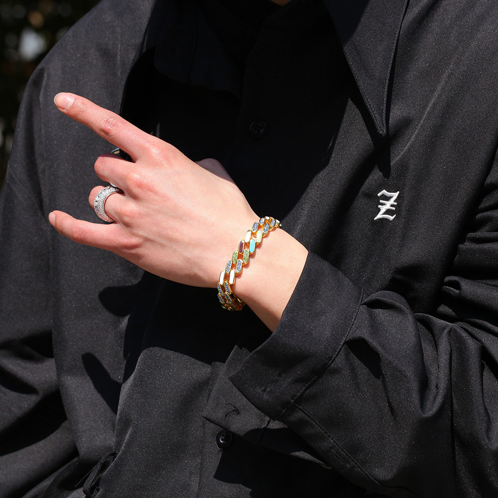 Colorful Diamond Inlaid Cuban Bracelet