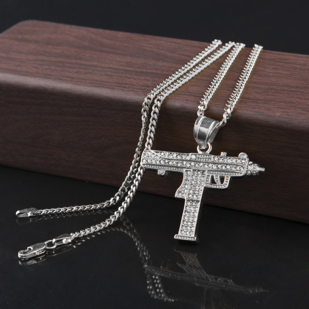 Diamond-encrusted Submachine Gun Mechanical Mold Pendant Necklace