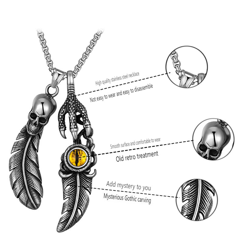 Titanium Feather Devil Eye Necklace