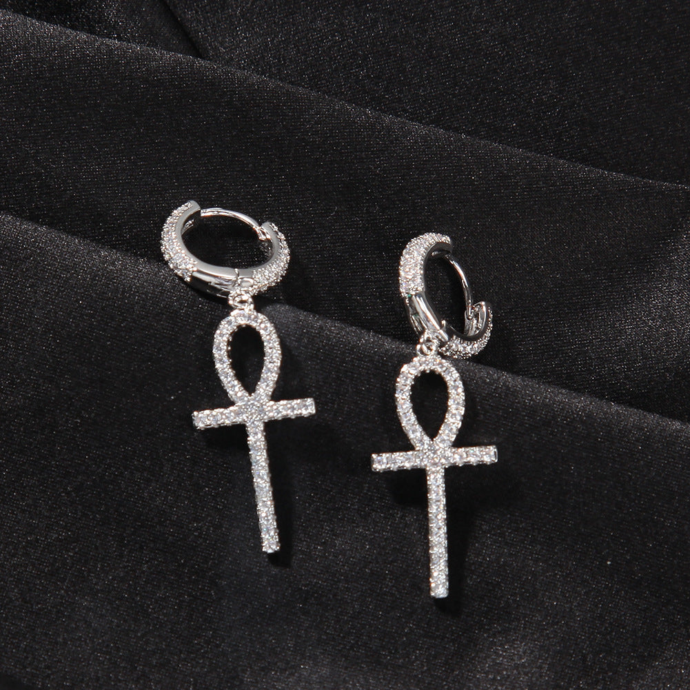 Ankh Diamond Drop Earrings