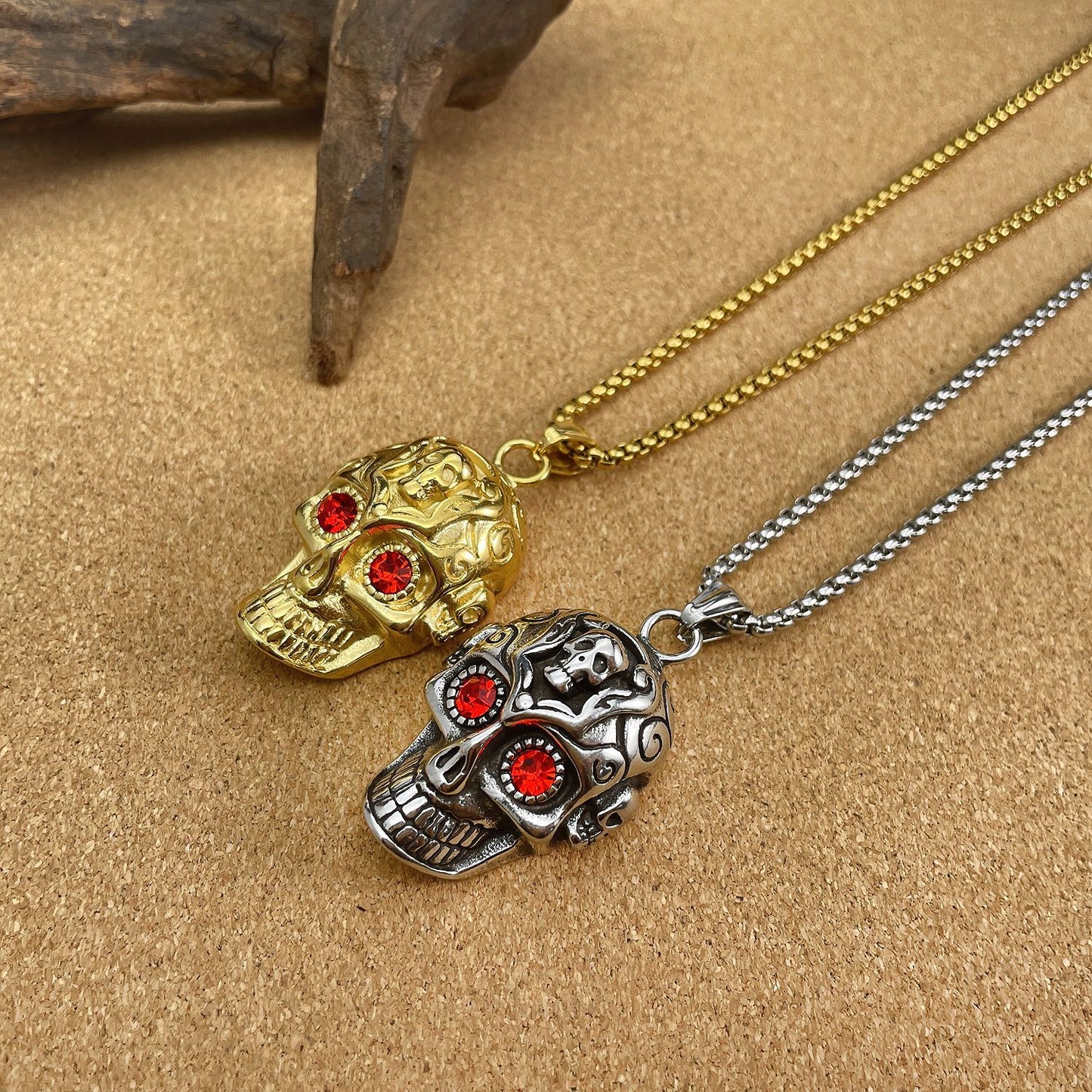 Titanium Red Eye Skull Necklace