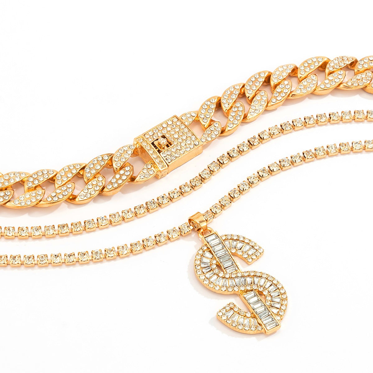 Fortune Stacked Dollar Pendant Necklace Set