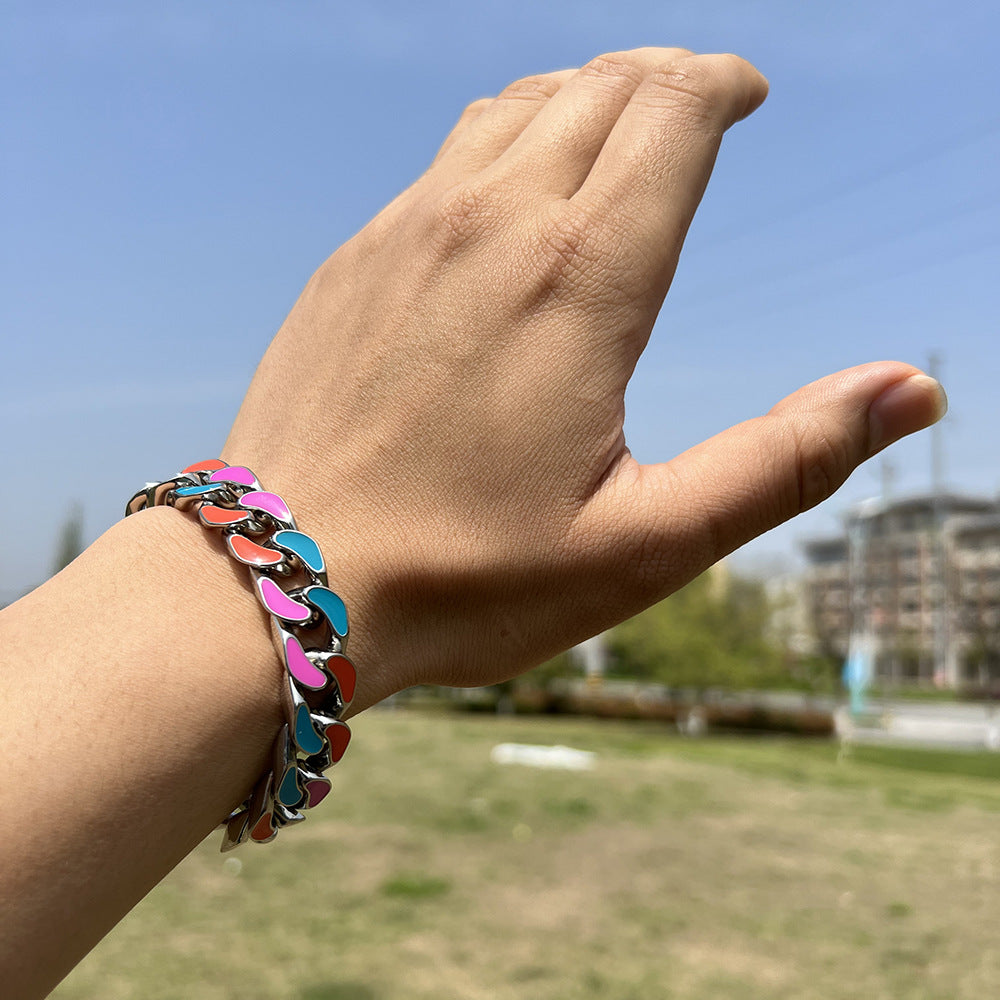 18cm Blue Orange Pink Cuban Bracelet