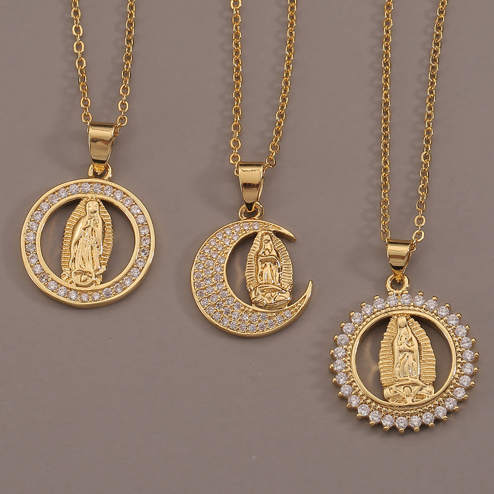 18K Golden Virgin Maria Pendant Necklace