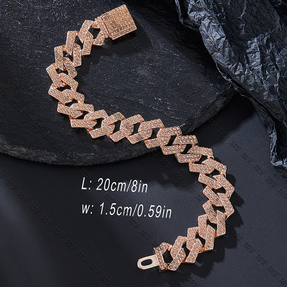 15mm Diamond Champagne Cuban Bracelet 7in