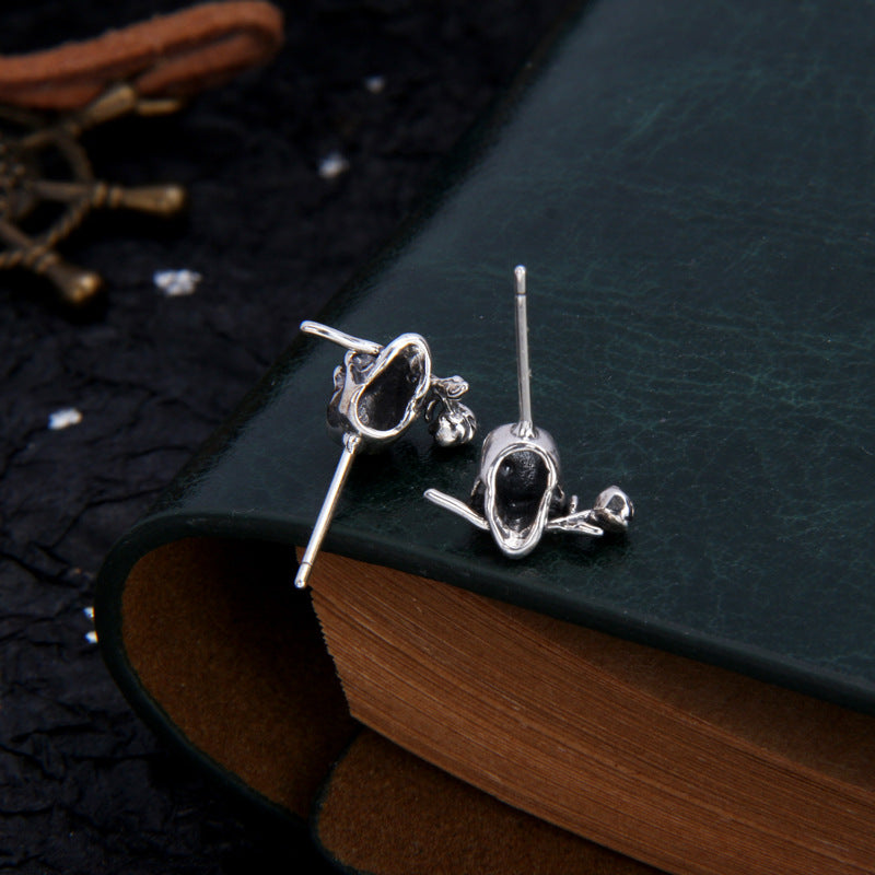 Vintage Skull and Rose Stud Earrings for Men
