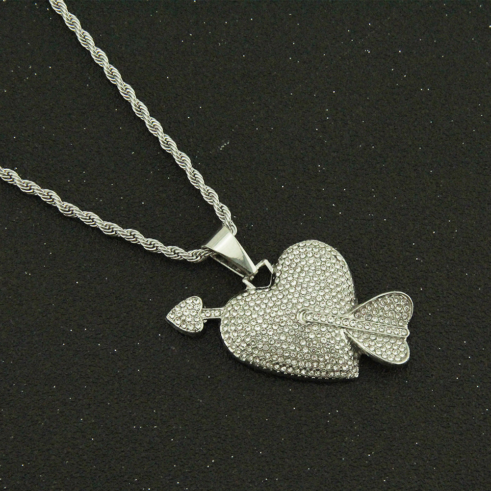 Heart Struck by Cupid's Arrow Pendant Necklace