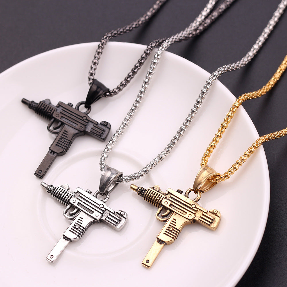 Uzi Pistol Machanical Mold Gun Pendant Necklace
