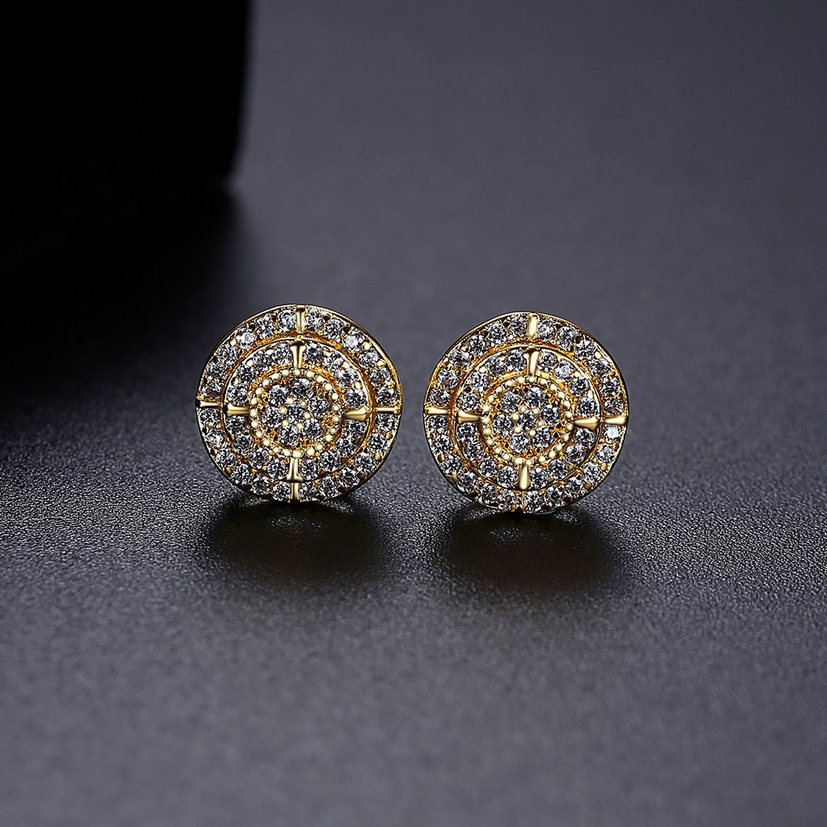 Hip Hop Copper Inlaid Vermiculite Stud Earrings for Men