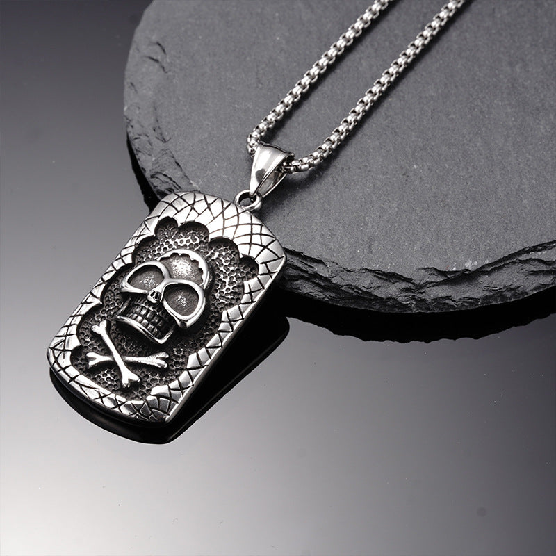 Retro Square Brand Skull Pendant Necklace