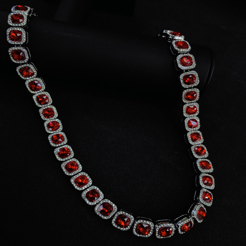 Silver Red Glass Diamond Chain