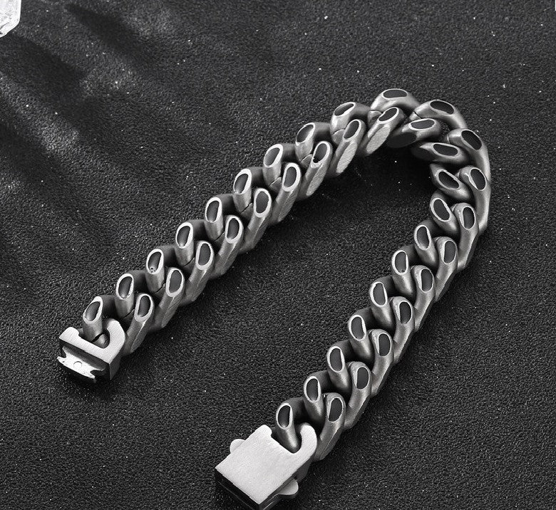 Titanium Steel Four - sided Milling Oil Cuban Bracelet
